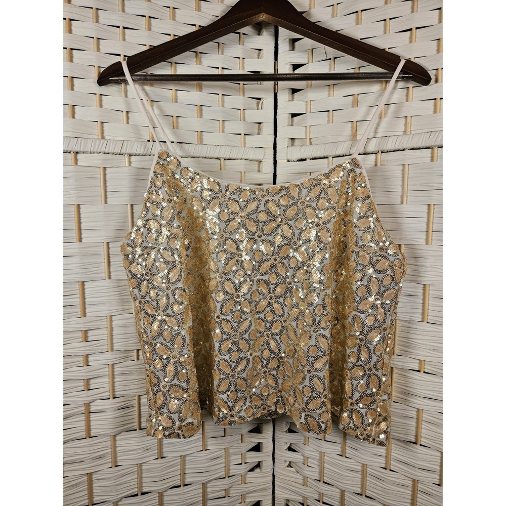 Forever 21 Womens Spaghetti Strip Floral Sequin Top Sz L Date Clubwear Party